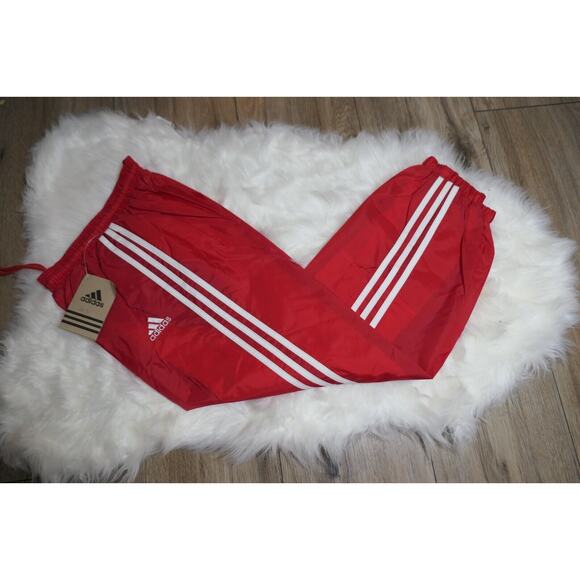 NWT Y2K 90s Rare Adidas Vintage Nylon Red Lined Track Pants Youth Medium - Picture 1 of 12